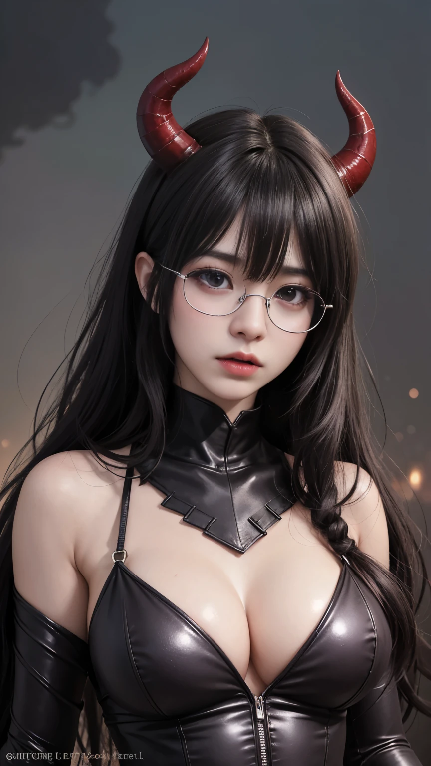 background(Black Night Sky,Big Moon),Woman close up,Wearing a white shirt、Purple Hair,Very long hair,very thick braids,Purple eyes,big 、((((Glasses))))、realistic girl rendering, 8k artistic german bokeh, Enchanting girl, Realistic girl, Gurwitz, Gurwitz-style artwork, Girl Roleplay, Realistic 3D style, cgstation Popular Topics,, 8K Portrait Rendering,(truth,truth:1.4),Wear pink pajamas,巨big ,Sparkling eyes,Purple eyes、(highest quality,4K,8k,High resolution,masterpiece:1.2),Very detailed,(Realistic,photoRealistic,photo-Realistic:1.37),Mythical monster,Beast-like creature,Muscular,Six big legs,Stand like a gorilla,Red fur covering the body,two big horns,Drill teeth,Sharp Claws,Huge shape,Burning Fire Magic,Energy aura,A threatening presence,Glowing Eyes,Intimidating posture,dark environment,Smoke-filled air,Ominous Shadow,Majestic and ,Explosive power,Vibrant colors,bold,Horror art style,Moving configuration,Dramatic lighting,Rib Layer,large sharp teeth,Sharp Edges,Very detailedスケール,Burning Crack,Burning Flames,Furious look,Burning with anger,Surrounded by sparks and embers), Scared, dark, spooky, Underwater mist liquid swirling cavity, highest quality, Front view, Satanic, 18 year old asian girl、Liu Wen, Shaved eyebrows, With big blorn, , A large snake with slimy tentacles wrapped around its shoulders. Moody and dramatic lighting, Lang Yun, storm, lightning, Smoke and Fog Environment, Fuzzy smoke background, Wide-angle shot, Wide-angle shot, elevation, Extreme angle shot, Vignette, Unrealistic Nightmare,