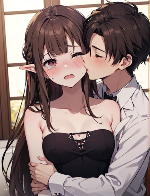 ((Wedding dress)),((((男と女がkissをする)))),((((無理矢理kissされる)))),((((男女のカップルがkissをする)))),((((one is male)))),((((The man has black hair)))),((((Man is wearing a tuxedo)))),((((Couple hugging each other)))),(((kiss)),,(((Long Hair)))),((POV)),((((Exposed shoulders)))),((ディープkiss)),Princess Zelda, ((highest quality)),,(Very detailed) ,,((Open your mouth)),Brown Hair,((Embarrassed look)),Blushing, ((highest quality)), (Very detailed), ,(((Crying))),Nintendo, The Legend of Zelda),Crying face,Blushing,((two shot)), ((highest quality)), (Very detailed), ,