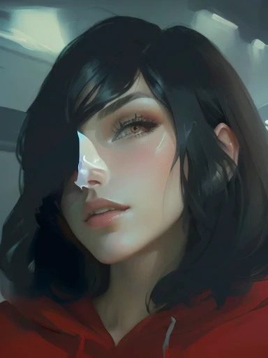 painting of a woman with long hair and a red hoodie, speedpaint, smooth. digital painting, an expressive digital painting, digital matt painting, #1 digital painting of all time, # 1 digital painting of all time, digital painted, digital paining, digital portrait, low detailed. digital painting, halfbody portrait, digital painting, detailed digital painting