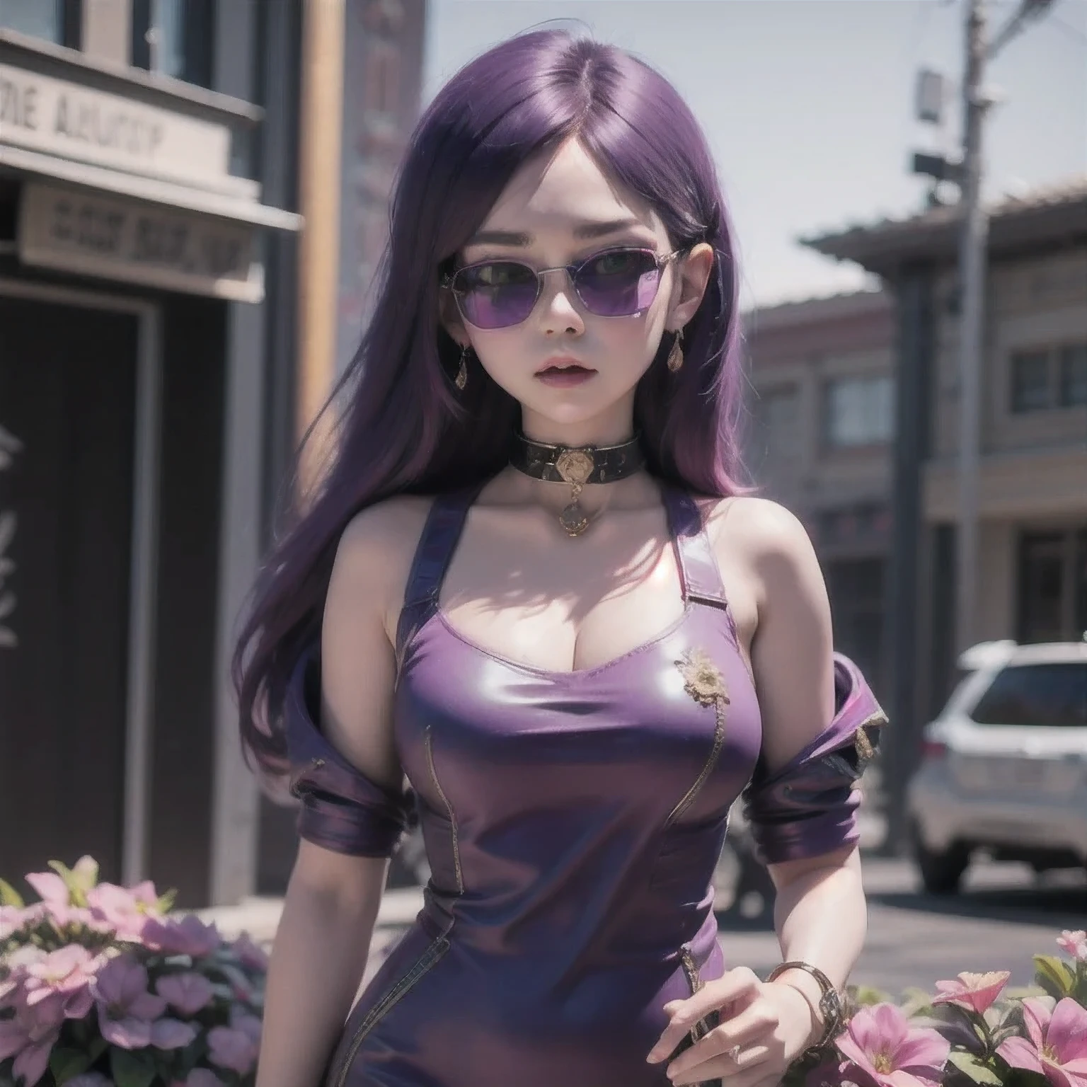 🌺 wearing a purple outfit and sunglasses with a purple choke, trending on cgstation, artwork in the style of guweiz, inspired by Yanjun Cheng, guweiz, deviantart artstation cgscosiety, 🌺 cgsociety, 3 d render character art 8 k, g 🌺 art style, inspired by Feng 🌺,sunglasses,（（Imperial Green Emerald Desert Windproof Sunglasses））🌺🌺🌺🌺🌺🌺🌺🌺🌺