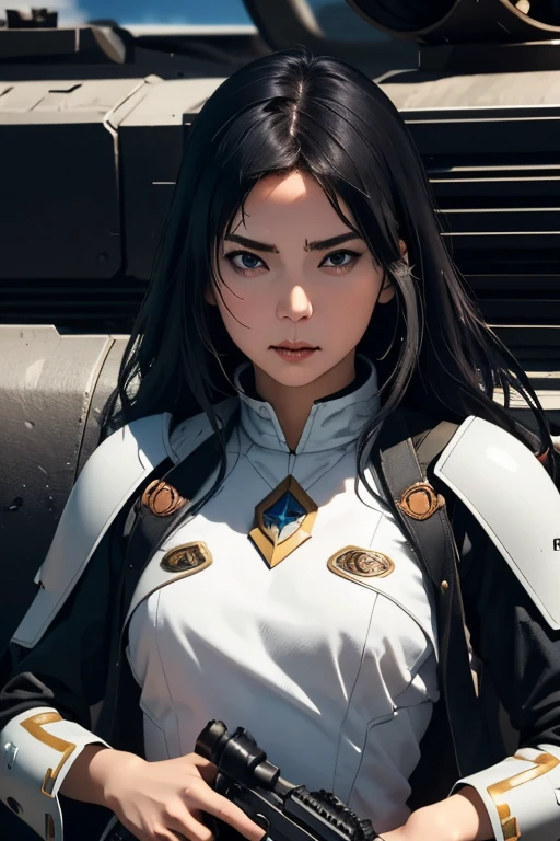 survival game、Heavy Armored Soldier、survival gameのフィールド、A beautiful girl is holding a firearm、head to waste、Vulcan cannon、m134 milligun、Material Rifle、heavy machine gun、