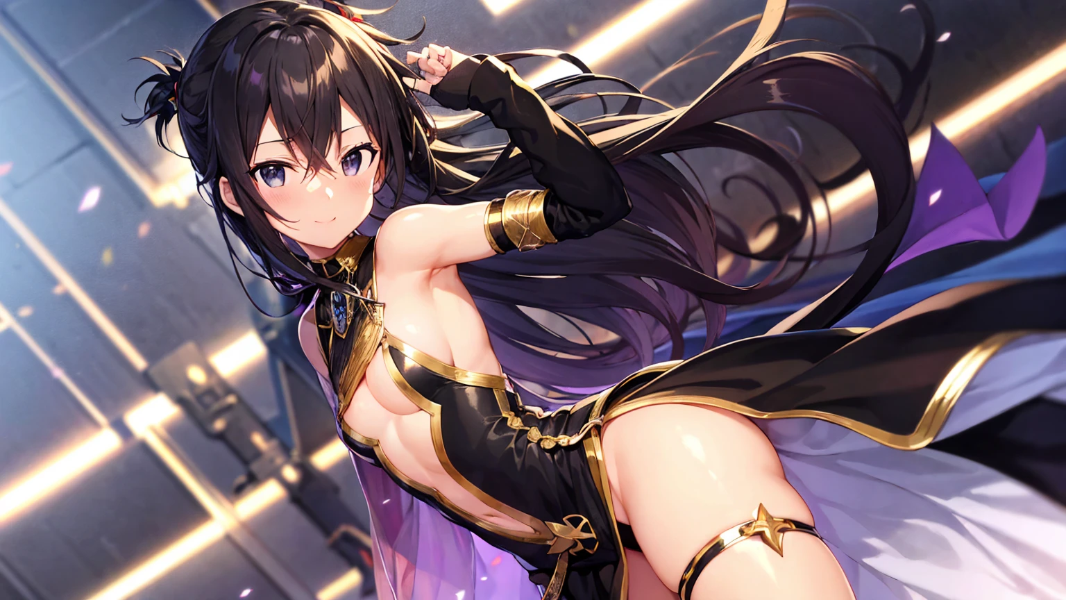 Kirito black egyptian dancer's clothing Super huge big breasts breast enlargement breasts pumped up Standing alone in the palace, Blushing and smiling at the camera