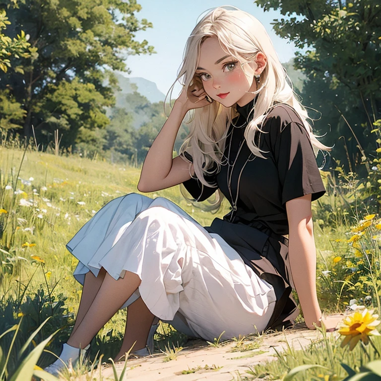 there is a woman sitting at a table with a camera, photography style, anna nikonova, sitting in a field, female photography, in a field, photo portrait, photography portrait, distant photo, retro photography, modeling photography, taking a picture, vintage photography, food stylist, portrait shot, professional photography, advertising photography, anna nikonova aka newmilky, casual photography