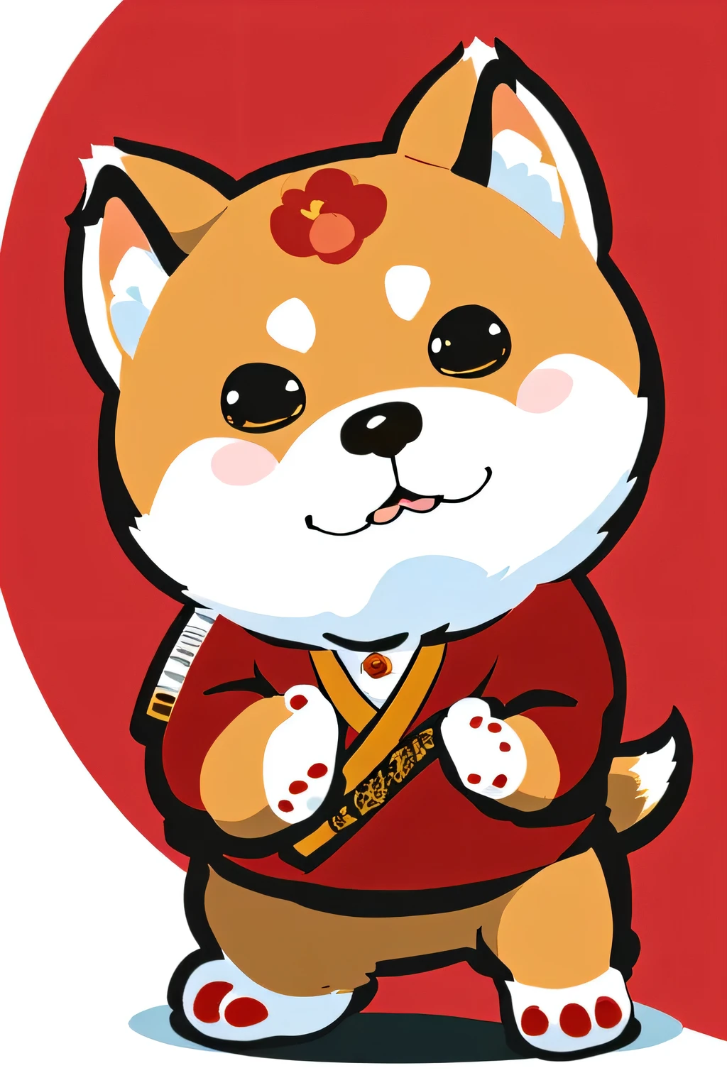 Close up of a cartoon dog wearing a red shirt, Shibuya, anthropomorphic Shiba Inu, Inspired by Chi Mansion, Shiba Inu, Shiba Inu holding a baseball bat, Japanese Dog, Kawaii cute puppy, author：Read the Master, Dragon King, Shiba Inu dog，Campanula flower，Ticket，avatar，Cute action