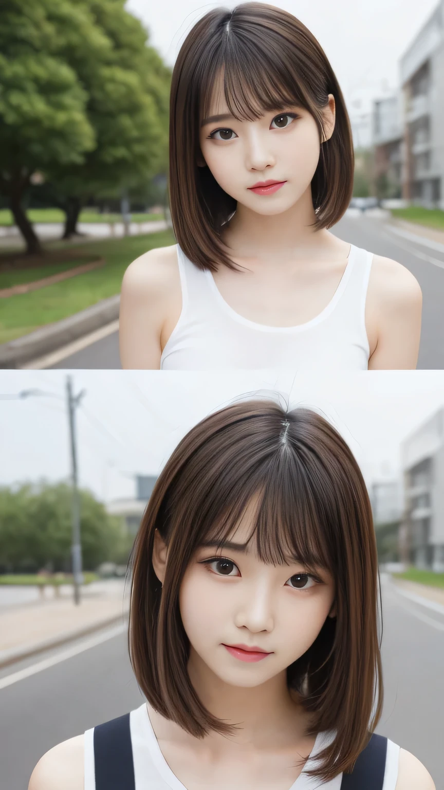 Sexy Big 、A cute 15-year-old girl with a sexy and cute look, beautiful and sexy face、A strong wind blows my hair in front of my face、With straight blonde hair、beautiful, Cute and sexy eyes hidden behind long bangs、Companion Girl
