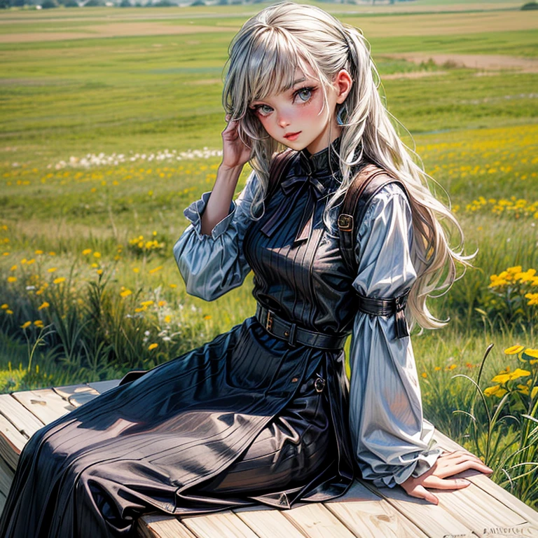 there is a woman sitting at a table with a camera, photography style, anna nikonova, sitting in a field, female photography, in a field, photo portrait, photography portrait, distant photo, retro photography, modeling photography, taking a picture, vintage photography, food stylist, portrait shot, professional photography, advertising photography, anna nikonova aka newmilky, casual photography