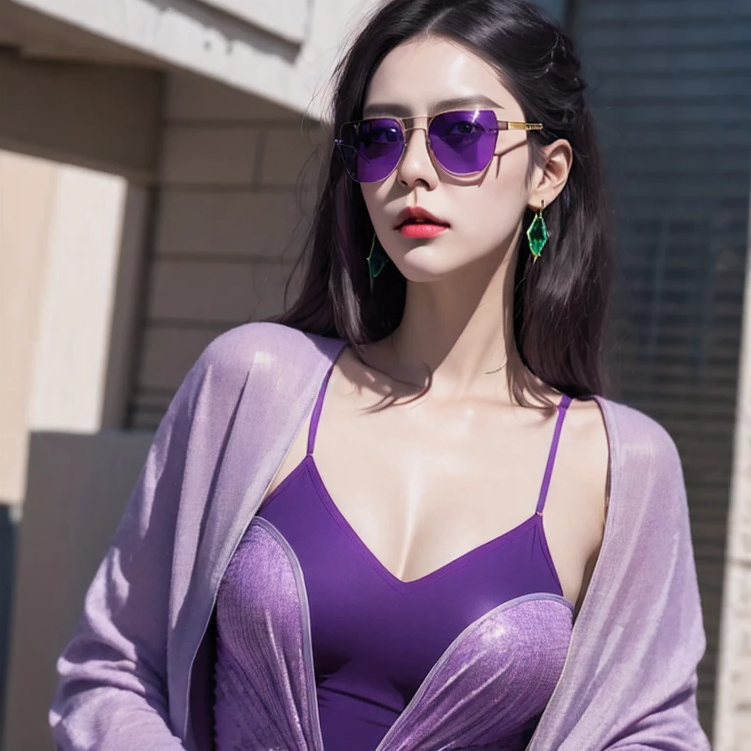 🌺 wearing a purple outfit and sunglasses with a purple choke, trending on cgstation, artwork in the style of guweiz, inspired by Yanjun Cheng, guweiz, deviantart artstation cgscosiety, 🌺 cgsociety, 3 d render character art 8 k, g 🌺 art style, inspired by Feng 🌺,sunglasses,（（Imperial Green Emerald Desert Windproof Sunglasses））🌺🌺🌺🌺🌺🌺🌺🌺🌺