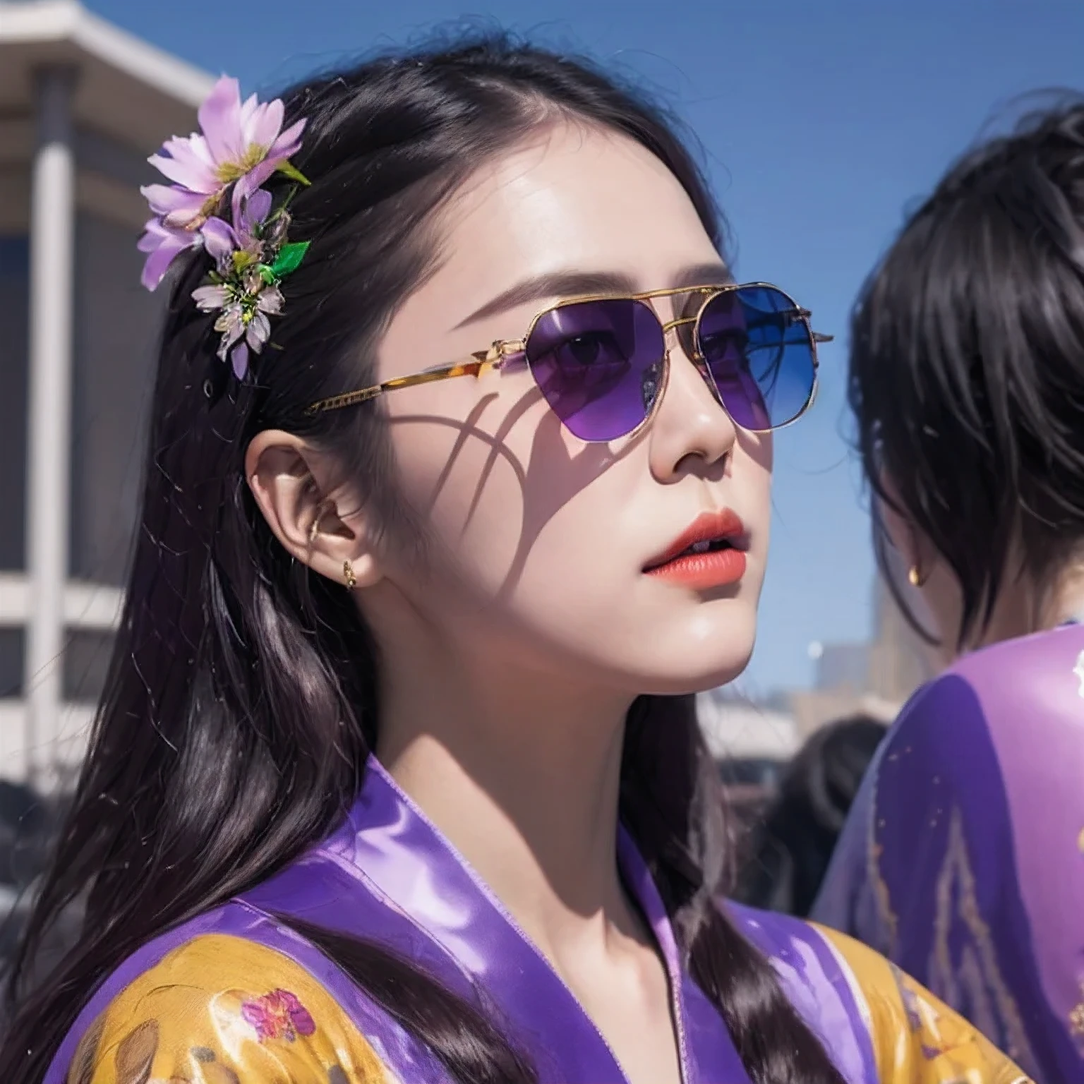 🌺 wearing a purple outfit and sunglasses with a purple choke, trending on cgstation, artwork in the style of guweiz, inspired by Yanjun Cheng, guweiz, deviantart artstation cgscosiety, 🌺 cgsociety, 3 d render character art 8 k, g 🌺 art style, inspired by Feng 🌺,sunglasses,（（Imperial Green Emerald Desert Windproof Sunglasses））🌺🌺🌺🌺🌺🌺🌺🌺🌺