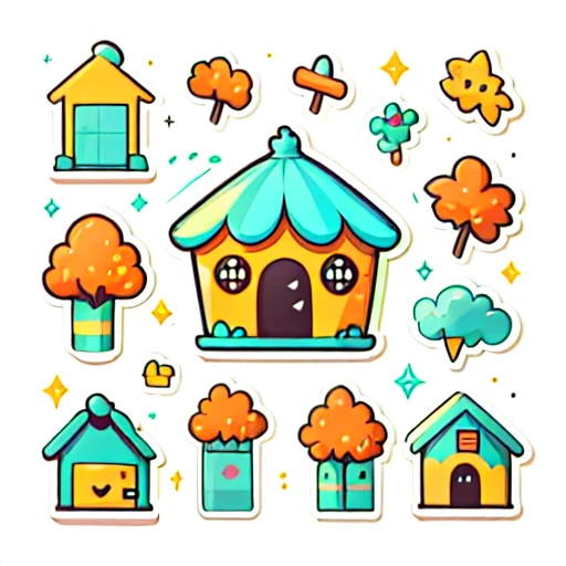 1 sticker, sticker, (candy house), white background, no background, simple background, minimal, cute, tiny, vivid color, vector style, no gradient,
