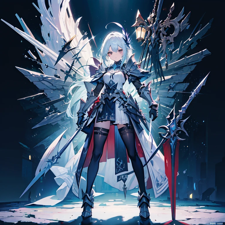 Design a layout showcase Gaming character, (1girl). Golden+Purle clothes, stylish and unique, ((showcase weapon:1.4)), magic staff, (masterpiece:1.2), (best quality), 4k, ultra-detailed, (Step by step design, layout art:1.5), (luminous lighting, atmospheric lighting), magican, ((glove full hands)), (((revealing clothes:1.3))), vambraces, armored legwear, (((full_body_shot:1.4)))