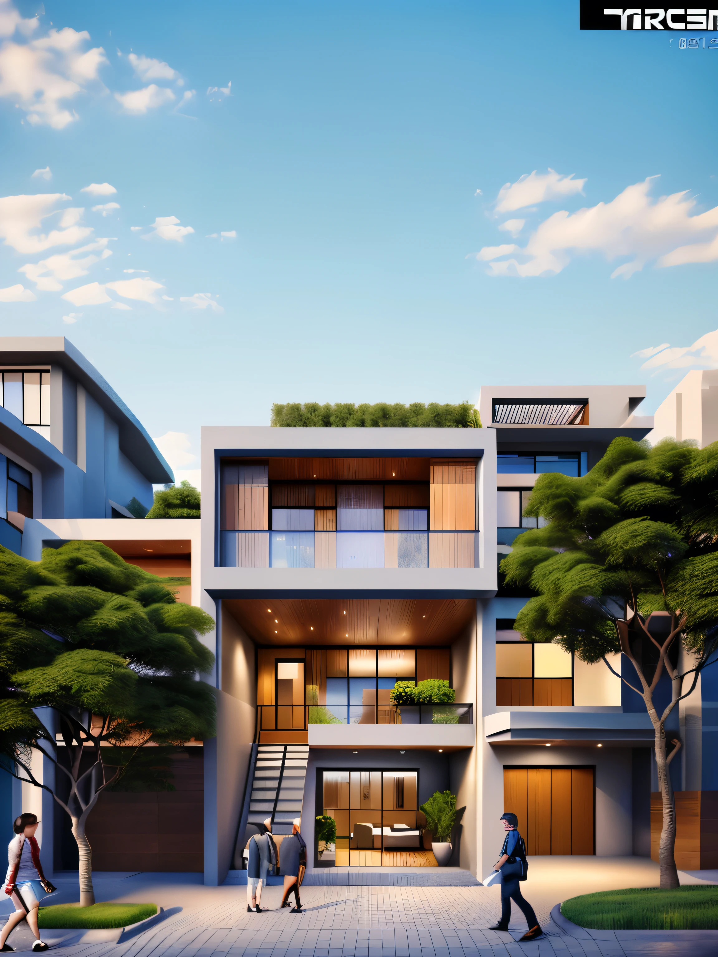 rendering of a modern residential townhouse, professional render, wide angle exterior 2023, highly detailed render, high quality rendering, realistic render, architectural render, high-quality render, detailed rendering, hyper-realistic render, hyper - realistic render, very realistic 3 d render, high render, realistic rendering, very realistic render