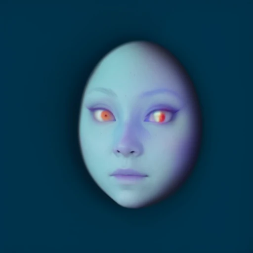 there is a blue face with red eyes on a blue background, blurred face, bluish face, blurry face, sci-fi face, sci - fi face, pale round face, portrait of a humanoid alien, detailed unblurred face, head is an egg, blur effect face, humanoid face, face made out of planet, humanoid portrait, glowing blue face