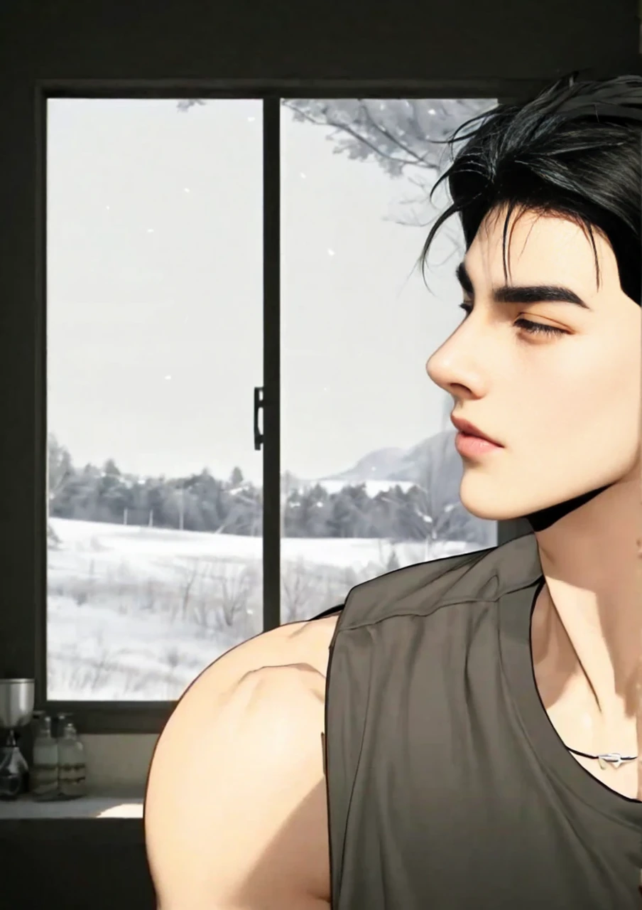masterpiece, 1boy, young, handsome, black hair, undercut hair, perfect face, detailed eyes and face,black eyes, clean shaved, muscular, capturing a rural atmosphere, dynamic lighting, unreal engine 5