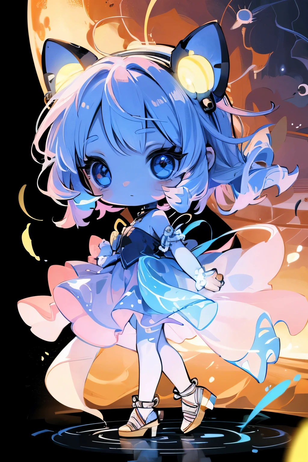 Photorealistic、Chibi Girl Doll(Enjoy the night view on the moon、Bioluminescence)