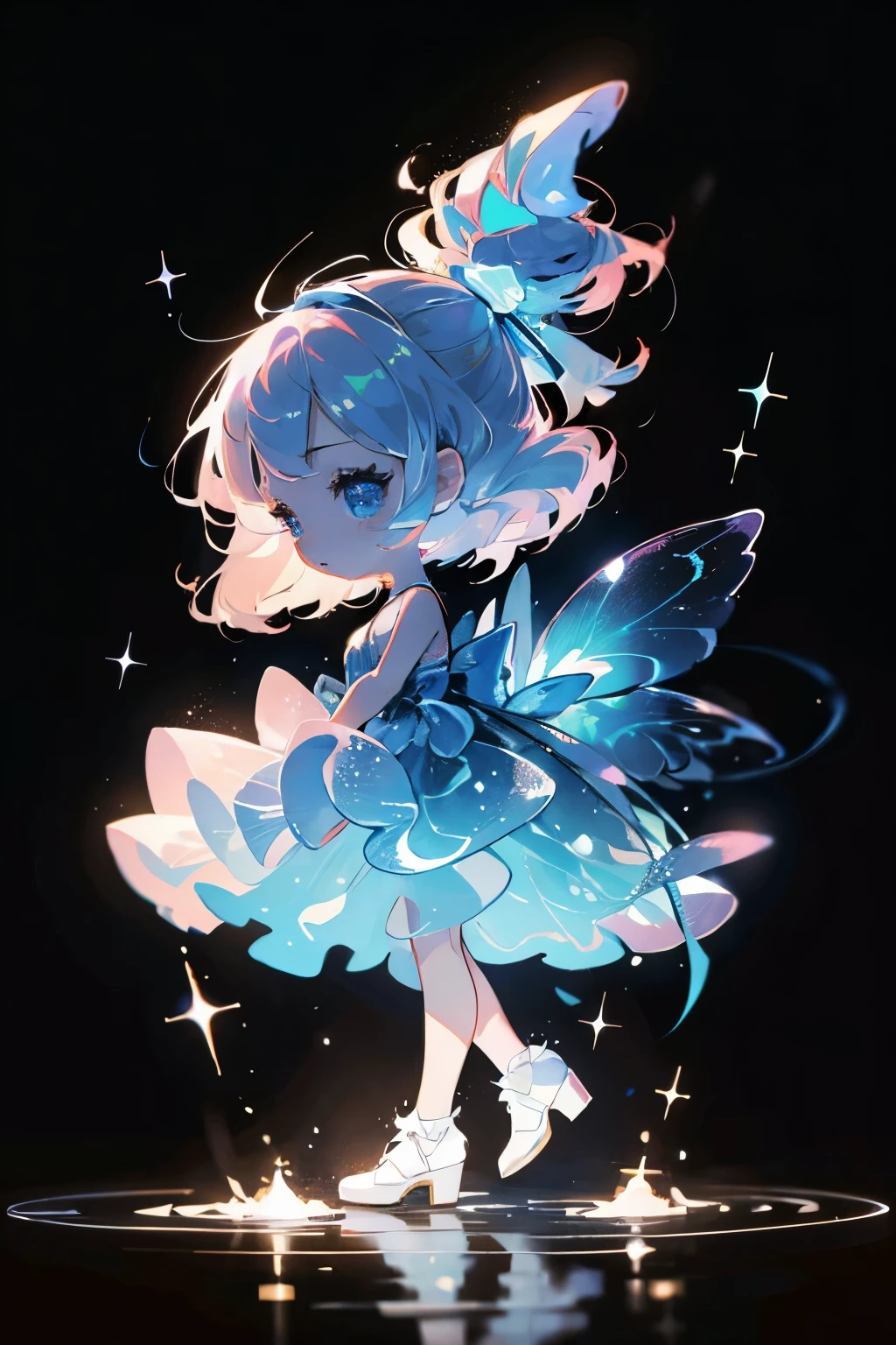 Photorealistic、Chibi Girl Doll(Enjoy the night view on the moon、Bioluminescence)