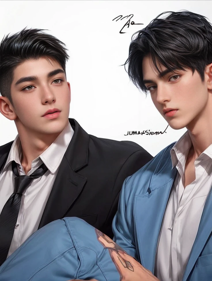 masterpiece, 2boy, young, handsome, black hair, undercut hair, perfect face, detailed eyes and face,black eyes, clean shaved, muscular, capturing a rural atmosphere, dynamic lighting, unreal engine 5