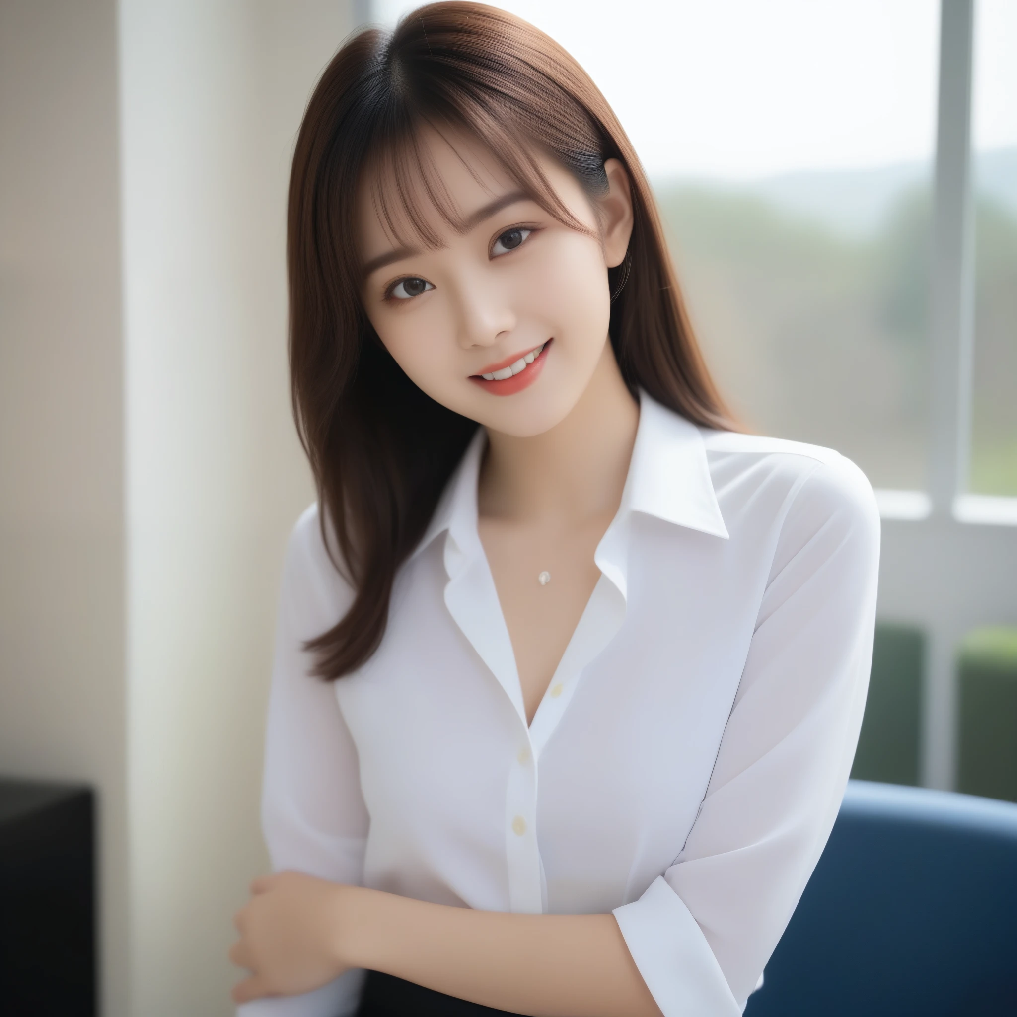 8k, Ultra-high resolution, highest quality, masterpiece, Surreal, photograph, 1 girl, (16 years old:1.3), pretty girl, Cute Face, 細部までbeautiful目, 細かくdetailedに,masterpiece,, One Girl:1.2, Japan Female Announcer, 映画のスチールphotograph、(highest quality, masterpiece, Realistic, 非常にdetailed, Ultra-high resolution, to be born:1.3), (One Girl:1.3), beautiful, Japanese, mature, age 16, office workers, (Above knee 55cm、tight, short、short、shortスカート), ({money| Silver| wine-red| navy| pink| Yellow green| purple| gray} Clothes), (smile), (bangs), high waist, necklace, (office, indoor, corridor), (Long legs, High heels, whole body:1.2), (Big Breasts:1.3), (crowd), suit, satin, silk, leather, Skin-colored pantyhose, White silk shirt showing cleavage, Short Button Down Shirt, Apply gloss to your lips，細くてLong legs，,Bold Pose,Looking at the audience、beauty,Long neck、Laugh a little、Please close your mouth and laugh、(((Ideal body type))),A cup small breasts :2,、Portraiture:2、Perfect Anatomy、鮮明なdetailed、detailed、Surreal、Light and shadow,Strong light