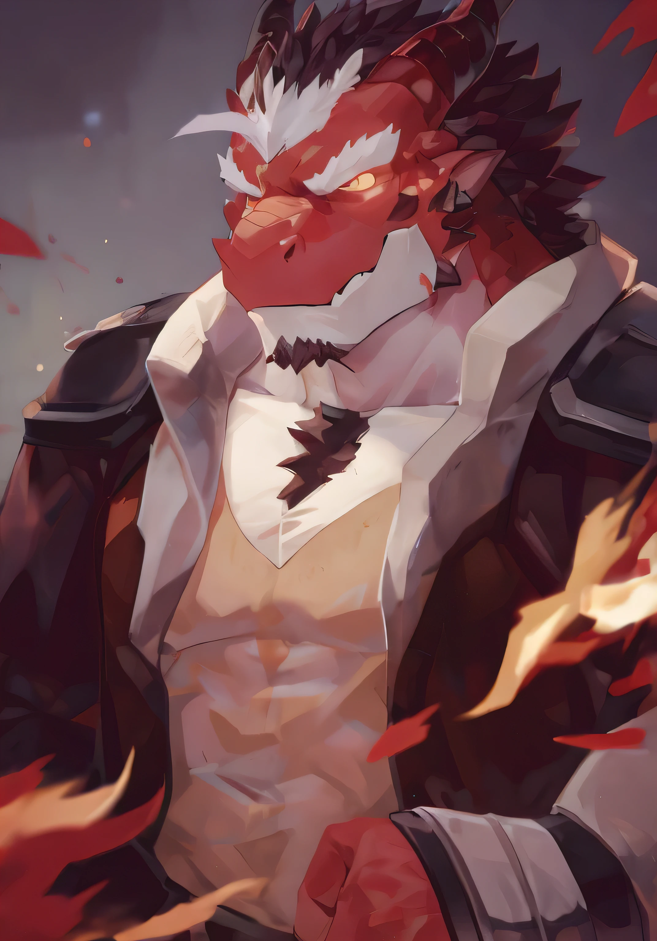 Dragon Orc,red,Neat suit,Behavioral smoking,Expression of indifference,Sharp eyes,Excellent particle effects,Enhance light and shadow,Clear outline,Best picture quality