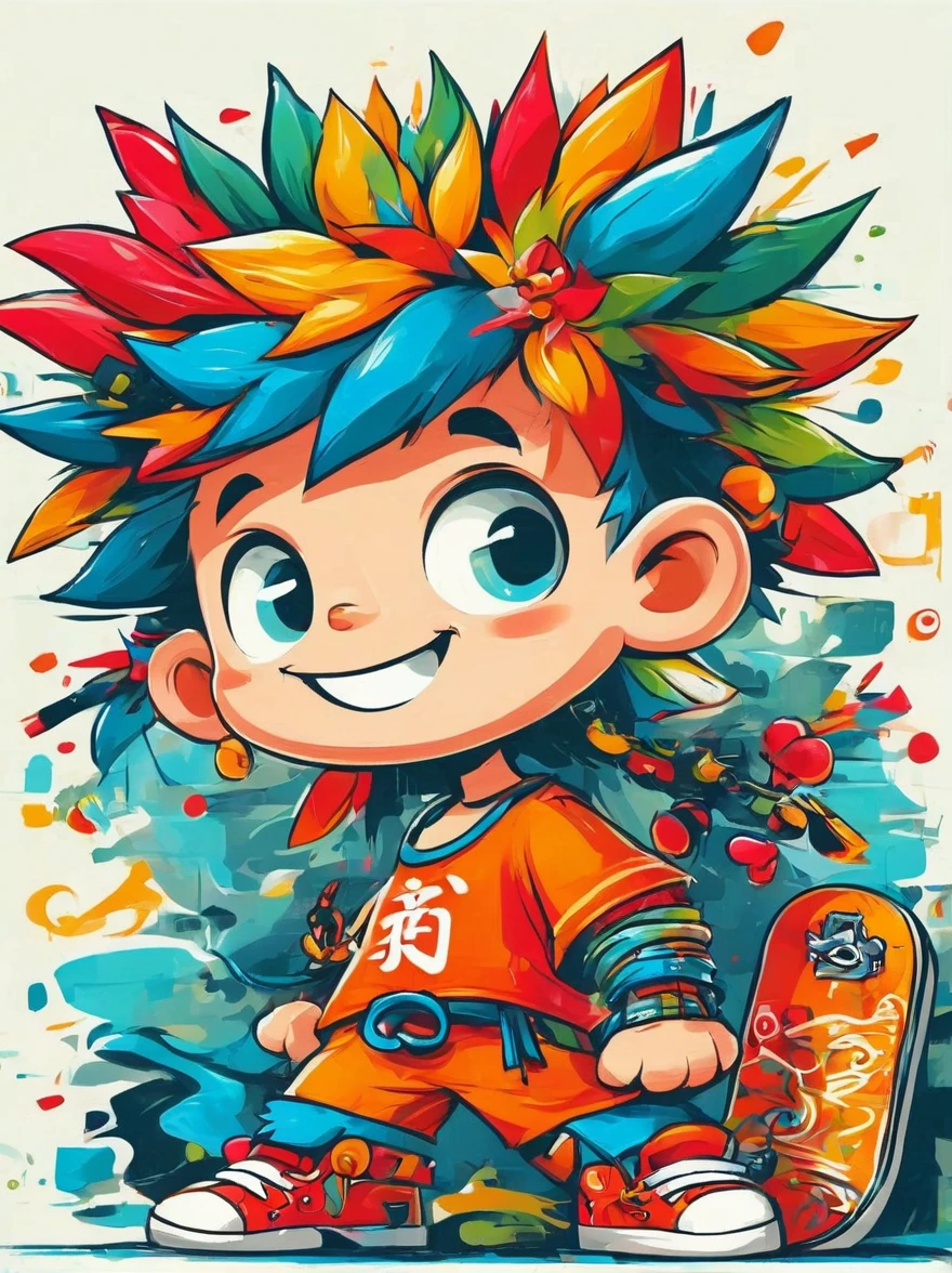 Cartoon graffiti characters,Vector illustration,Illustration style,三个年轻人划龙舟的Illustration style为卡通风格,White background,With Chinese elements,卡通可爱的龙以简单的线条和Illustration style绘制,Clean lines,Bright colors,Graphic illustration,Vector Graphics,Minimalism,Add whimsy to the scene
