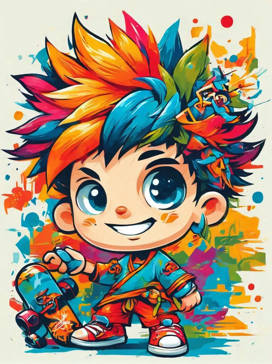 Cartoon graffiti characters，Vector illustration，Illustration style，三个年轻人划龙舟的Illustration style为卡通风格，White background，With Chinese elements，卡通可爱的龙以简单的线条和Illustration style绘制，Clean lines，Bright colors，Graphic illustration，Vector Graphics，Minimalism，Add whimsy to the scene