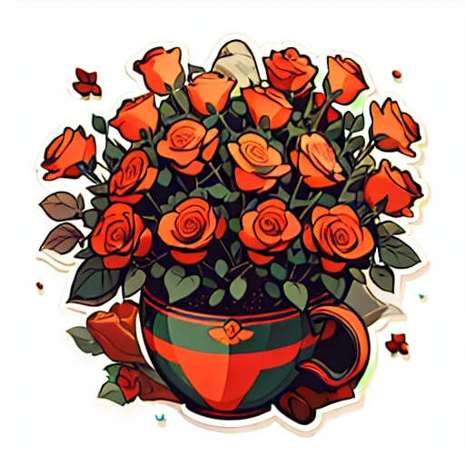 1 sticker, sticker, (red roses bunch), gorgeous roses, white background, no background, simple background, minimal, cute, tiny, gorgeous color, rich color, vector style, no gradient,