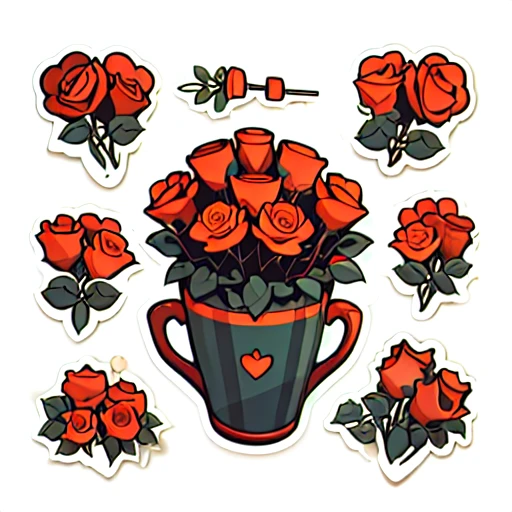 1 sticker, sticker, (red roses bunch), gorgeous roses, white background, no background, simple background, minimal, cute, tiny, gorgeous color, rich color, vector style, no gradient,