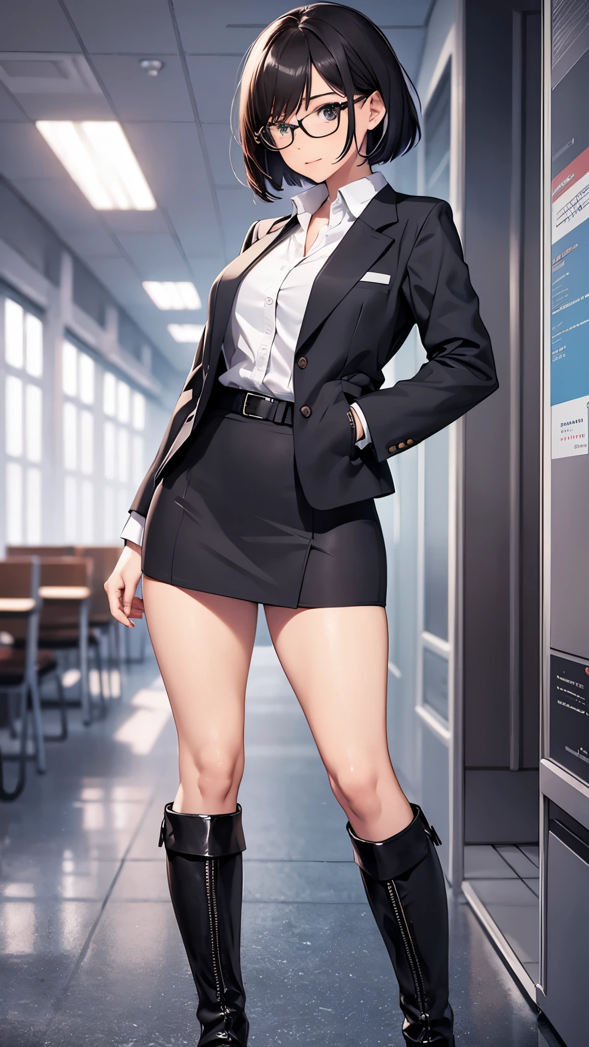 (masterpiece:1.2, top-quality), (realistic, photorealistic:1.4), beautiful illustration, (natural side lighting, movie lighting),
looking at viewer, cowboy shot, front view, 1 girl, japanese, high school girl, perfect face, cute and symmetrical face, shiny skin, babyface,
(long hair, straight hair, silver hair), hair between eyes, purple eyes, (middle breasts, seductive thighs, big ass), piercings,
beautiful hair, beautiful face, beautiful detailed eyes, beautiful clavicle, beautiful body, beautiful chest, beautiful thigh, beautiful legs, beautiful fingers,
((long sleeves, white collared shirt, black suit jacket, black pencil mini skirt), id card, strap, black high heels),
(beautiful scenery), evening, park, walking, (lovely smile, upper eyes), big tits, ((high resolution face)), plump