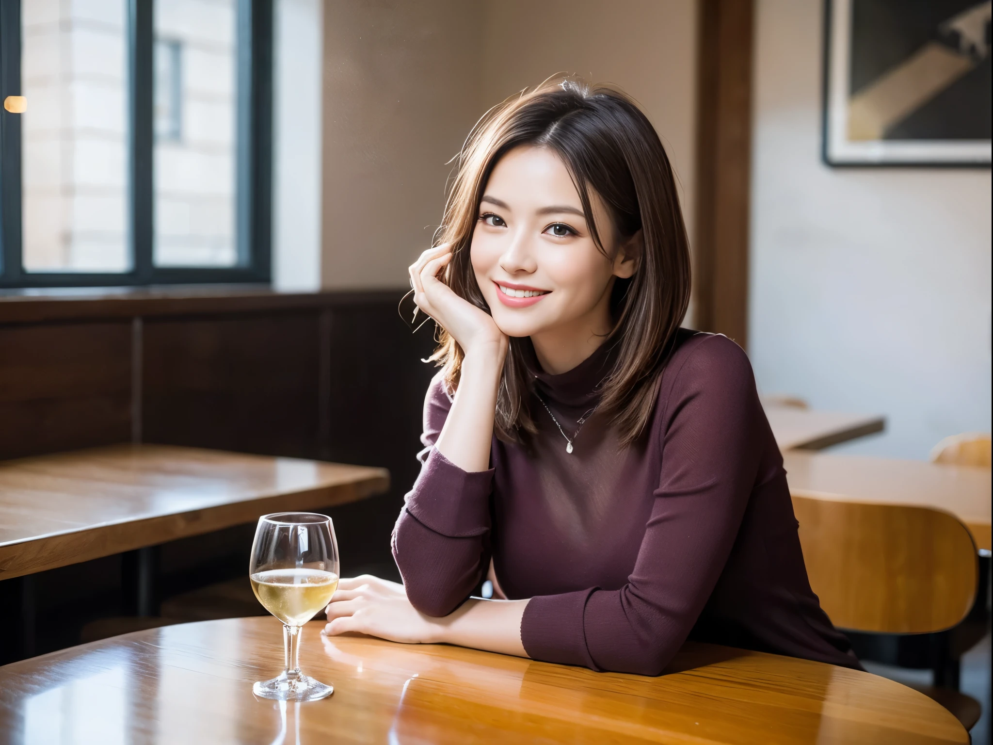 ((highest quality、8k、masterpiece:1.3))、1 male、1 female、石原さとみ似美女Couple、Spouse、Couple、The body is slim、((Bob Hale、Straight hair:1.2)), (Realistic, Intricate details:1.2), テーブルの上のwine glass、Put the light on your face、 Amazing view of the sunset sky and clouds、Amazing mountain views、A bright smile、The wonderfulness of smile、Bright image、The beauty of wine, Beautiful Face, blue eyes, The light shines on your face, Blushing, short hair,Bright Face、 (Age 37), "41 years old, red wine 、Appetizers、Italian food、Wine bottle、Champagne、sparkling wine、Two beauties、Brown Hair、Shortcuts、Long sleeve shirt、dress、Pretty Woman 1, (slimな顔), (The body is slim), (Brown Hair), (Shortcuts), cheeks turn a little red,Attractive beauty、restaurant, In a prominent place (From the waist up) Nova Frog Style, actress, model, Upper Body, White wine, slim, wine glass, 中央に置かれたwine glass, smile, (smile: 1.15), Beautiful fine grain, Depth f/2,saturation, High Contrast, Strong light and shadow,Moist Body:1.5、3D texture、Delicate eyes、Brown Hair、The hair is very shiny、