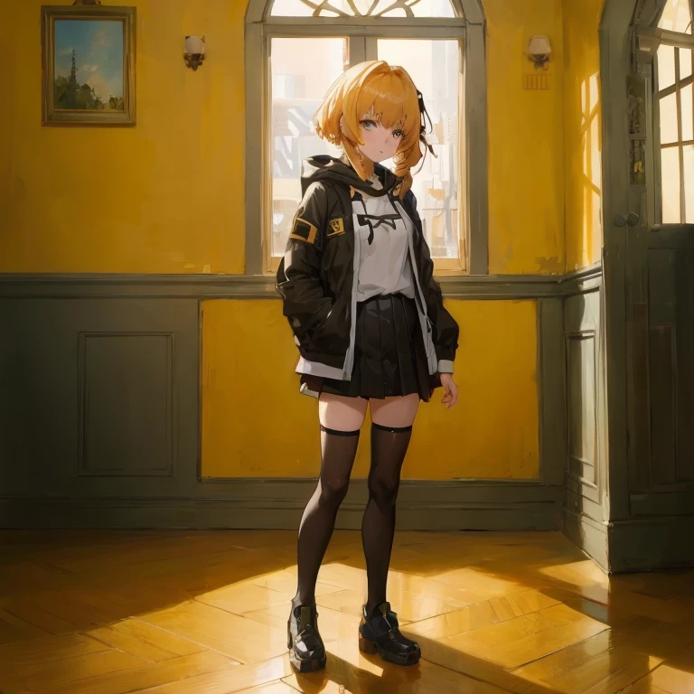 Anime girl in uniform standing in room, girls frontline style, a hyperrealistic , Fine details. girls' frontline, a hyperrealistic , Anime. Soft lighting, girls frontline cg, Anime visuals of cute girls, from girls frontline, young anime girl, artwork in the style of guweiz, Rin, girls' frontline