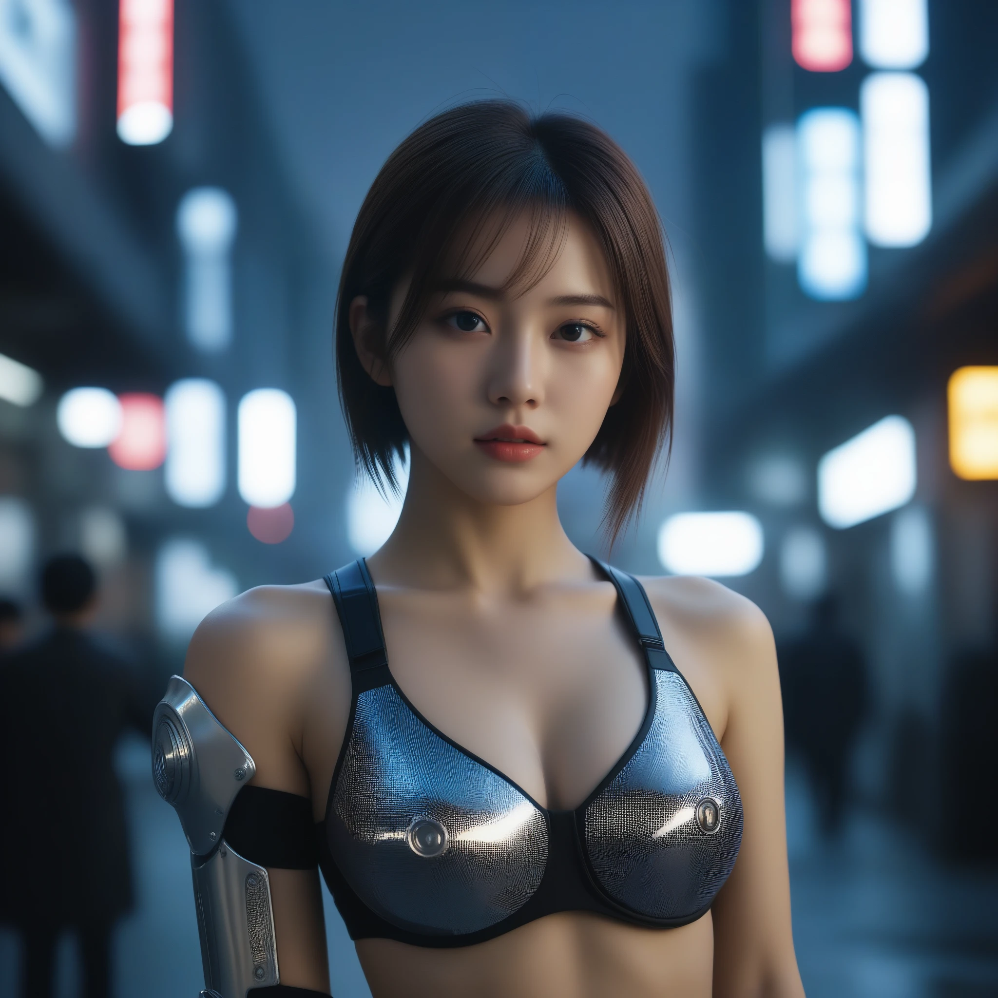 8k, Ultra-high resolution, 最high quality, masterpiece, Surreal, photograph, 1 girl, (:1.3), pretty girl, Cute Face, Beautiful eyes in every detail, 細かくdetailedに,masterpiece,, One Girl:1.2, Japan Female Announcer,Cinematic Color Grading Film, dramatic scene, photograph撮影, Kuru, Artwork, Ultra Grande Angular, walking on the cyber punk cityscapes, photographウルトラフィナ, (Cyborg Arm:1.3), Mid-chest, Better Quality, Ultra-high resolution, Realistic, Volumetric Light, Very beautiful, Half Body, Delicate face, Vivid eyes, Kuru photo, 1 girl, alone, 1 girl, (Herringbone top:1.3), (technology), technology do futuro, futurist, Hologram Augmented Reality, (非常にdetailedな CG 8k ユニティの壁紙), 世界で最も美しいArtworkの一つ, professional photograph撮影, ArtStation Trends, CGsociety Trends, 複雑なdetailed, High Detail, Sharp focus, dramatic, Realistic, cyber punk, futurist, Pale skin, Quality body, (非常にdetailedな肌:1.2), 8K HD, Digital SLR, Soft lighting, high quality, film grain, Shiny, (mais high quality:1.3), (Sharp focus:1.5), (Realistic:1.3), (非常にdetailedな肌), (Detailed face), (非常にdetailedな肌:1.2), (Glowing Skin:1.2), Cyborg Arm, (非常にdetailedな肌 textures:1.15), (Detailed face), (非常にdetailedな肌:1.2), (Glowing Skin:1.15), Shiny, (Cyborg Arm:1.5), Sex , Boxing gloves, Japanese, cyber punk street, (night:1.2), fog, (rain:1.2), film grain, Shiny, Water reflection, Reel mechanism,Bold Pose,Looking at the audience、beauty,Long neck、Laugh a little、Please close your mouth and laugh、(((Ideal body type))),A cup small breasts :2,、Portraiture:2、Perfect Anatomy、鮮明なdetailed、detailed、Surreal、Light and shadow,Strong light
