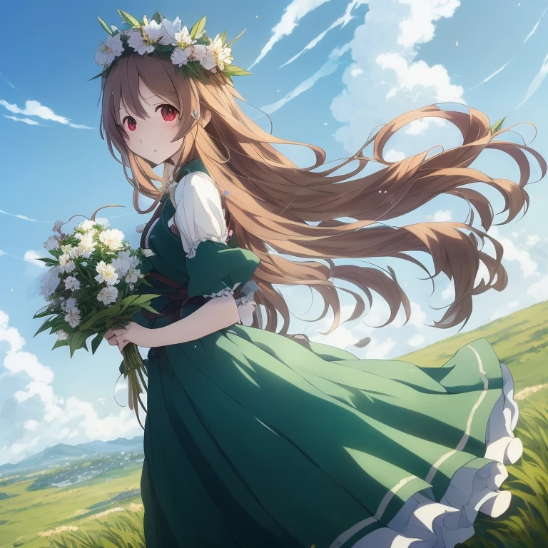 anime girl with long hair and flowers in her hair, Beautiful maiden, guweiz on pixiv artstation,  in dress, guweiz, Beautiful Anime Portrait, Cute anime waifu in a nice dress, Smooth Anime CG Art, Beautiful anime, guweiz on artstation pixiv, Anime Girl with Long Hair, Beautiful anime girl, iwakura lain