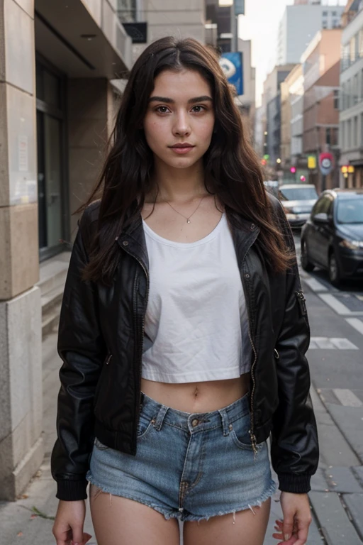 Photo of a 20-year-old woman, perfect face, masterpiece, good, jacket, Black color
