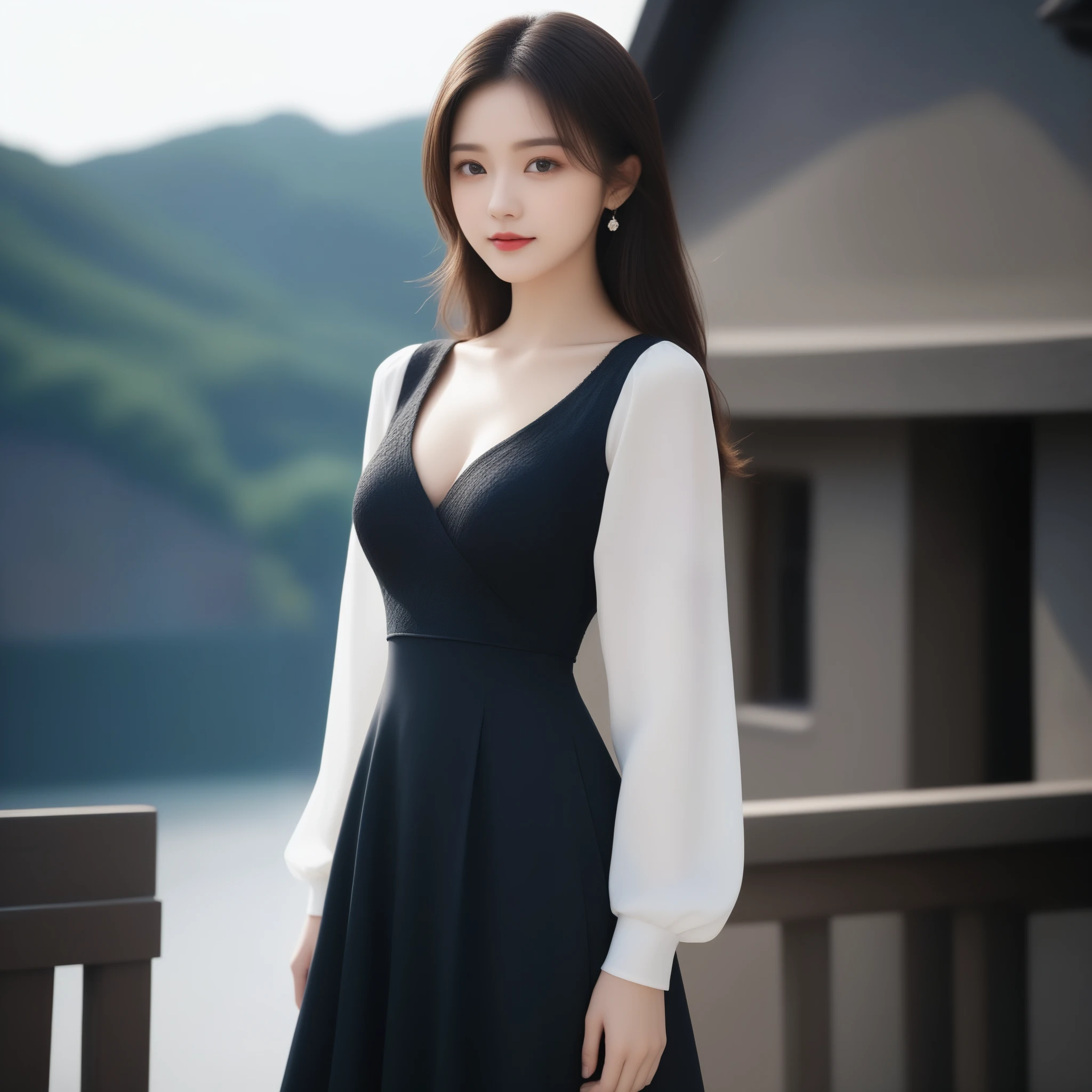 8k, Ultra-high resolution, highest quality, masterpiece, Surreal, photograph, 1 girl, (16 years old:1.3), pretty girl, Cute Face, Beautiful eyes in every detail, 細かくdetailedに,masterpiece,, One Girl:1.2, Japan Female Announcer,Medieval Europe,Castle,Princess,clear,Noble,Elegance,From a good family,black silk dress,Long Straight Hair,Pencil Skirt、Black high heels、Black high heels、Ultra-fine face,Fine Eyes,double eyelid,Bold Pose,Looking at the audience、beauty,Long neck、Laugh a little、Please close your mouth and laugh、(((Ideal body type))),A cup small breasts :2,whole body、Perfect Anatomy、鮮明なdetailed、detailed、Surreal、Light and shadow,Strong light