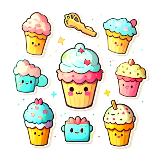 1 sticker, sticker, (icecream), white background, no background, simple background, minimal, cute, tiny, gorgeous color, rich color, vector style, no gradient,