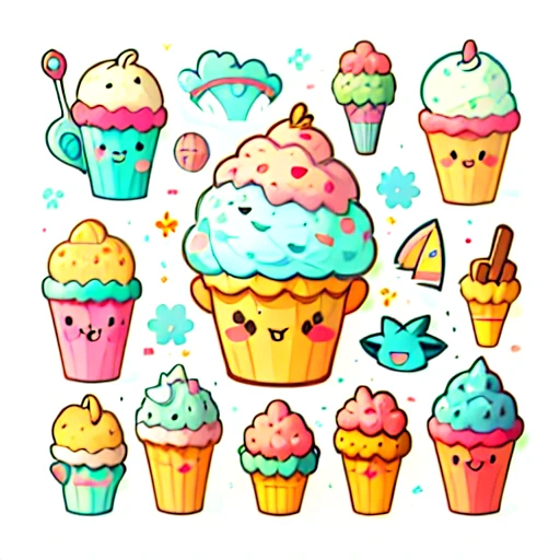 1 sticker, sticker, (icecream), white background, no background, simple background, minimal, cute, tiny, gorgeous color, rich color, vector style, no gradient,