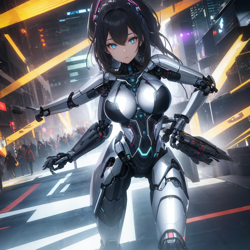 a robotic woman, a perfect female robotic body, highly detailed, realistic, 4k, 8k, hyperrealistic, photorealistic, cinematic lighting, dramatic lighting, volumetric lighting, glowing eyes, metallic skin, futuristic, sci-fi, intricate mechanical details, advanced technology, chrome, steel, sleek, minimalist, elegant, graceful, powerful, strong, confident, dynamic pose