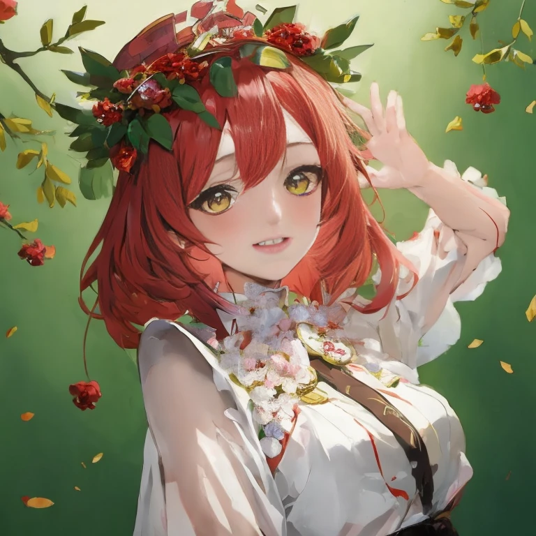 Anime girl with red hair and a crown of flowers on her head, guweiz, artwork in the style of guweiz, guweiz on pixiv artstation, guweiz on artstation pixiv, digital art on pixiv, Beautiful Anime Portrait, guweiz masterpiece, made with anime painter studio, Beautiful anime girl, High quality anime art style