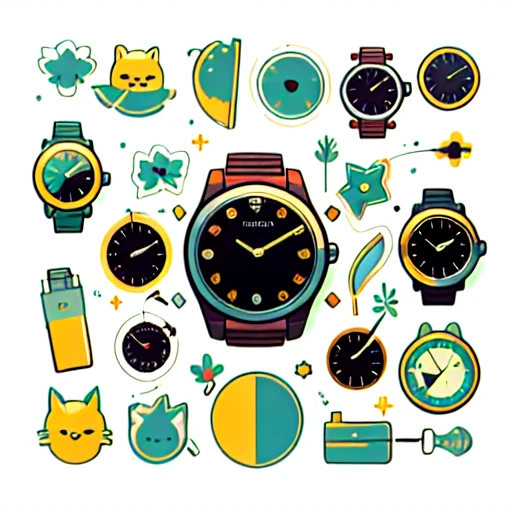 1 sticker, sticker, (watch), high brand watch like Rolex,  white background, no background, simple background, minimal, cute, tiny, gorgeous color, rich color, vector style, no gradient,