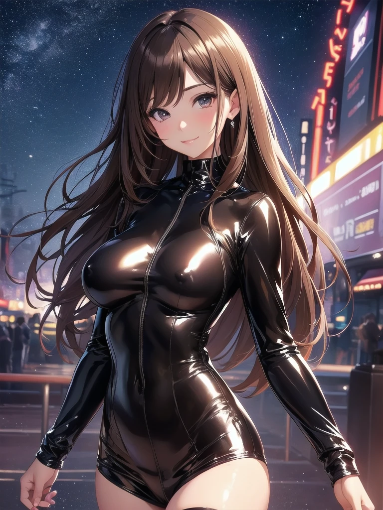 Beautiful girl
　Beautiful bodystocking latex simple background
　Light　黒Brown Hair　smile　　magic　Masterpiece Night　Starry Sky　Magic sexy, extremely beautiful 22歳　Big Breasts Beautiful Eyeagical gentle lighting    涙　cowboy shot