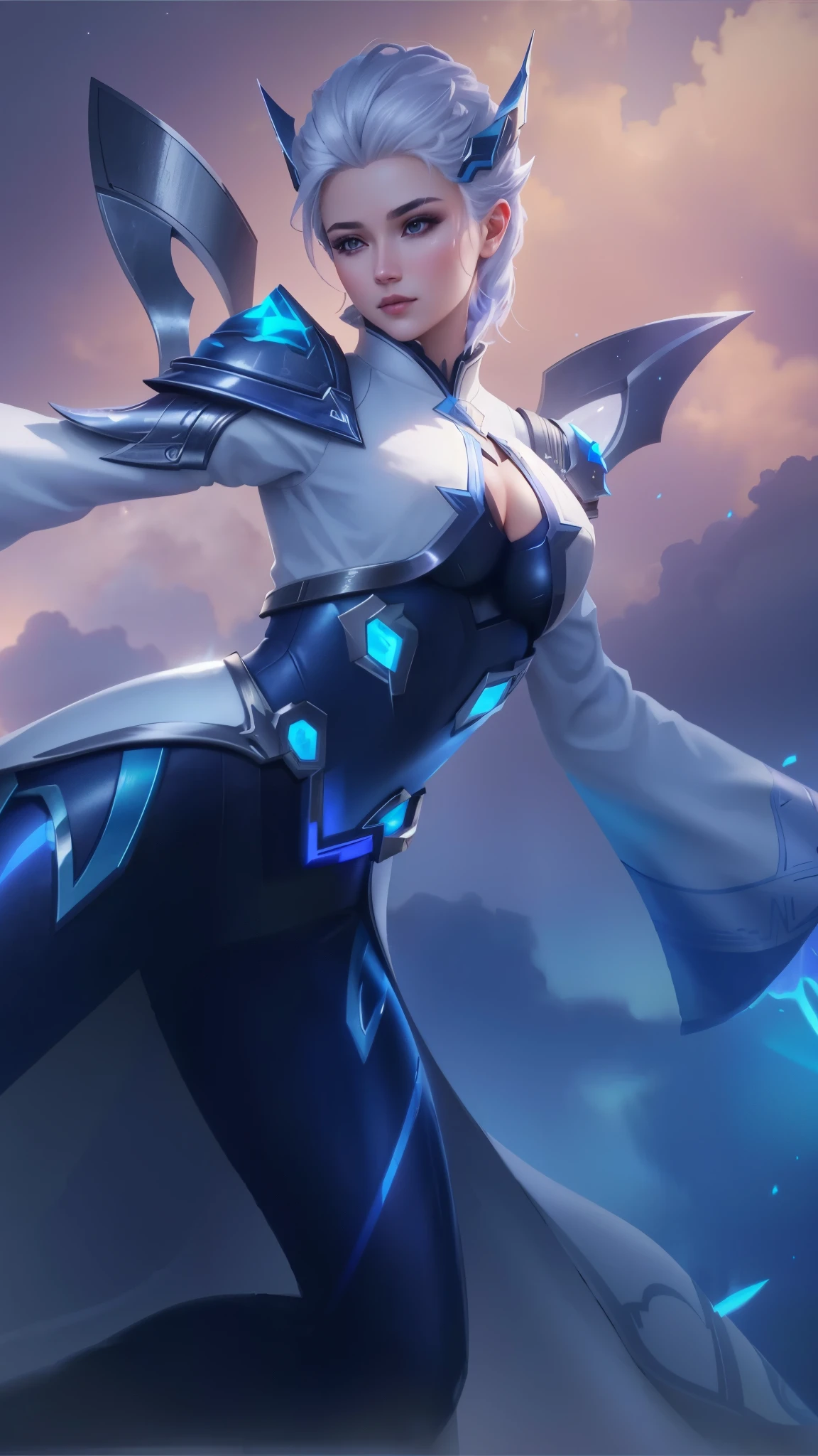 an image of a female character from Mobile Legends, everlight, xqcow, mobile legends, visible pores, azure, futuristic and ethereal, father figure image, uniform background, breasts covered and sfw, lower quality, in forcasted sky, aurora, mother, god, sylas, aliased, furious gorgeous woman, adopt, deity, ultra instinct, queen of Lightning, super detailed, masterpiece, best quality, ultra quality, absurd details, best light, best shadow, sharp, sharp image, detailed, extremely detailed, great resolution, 8k, 4k, uhd