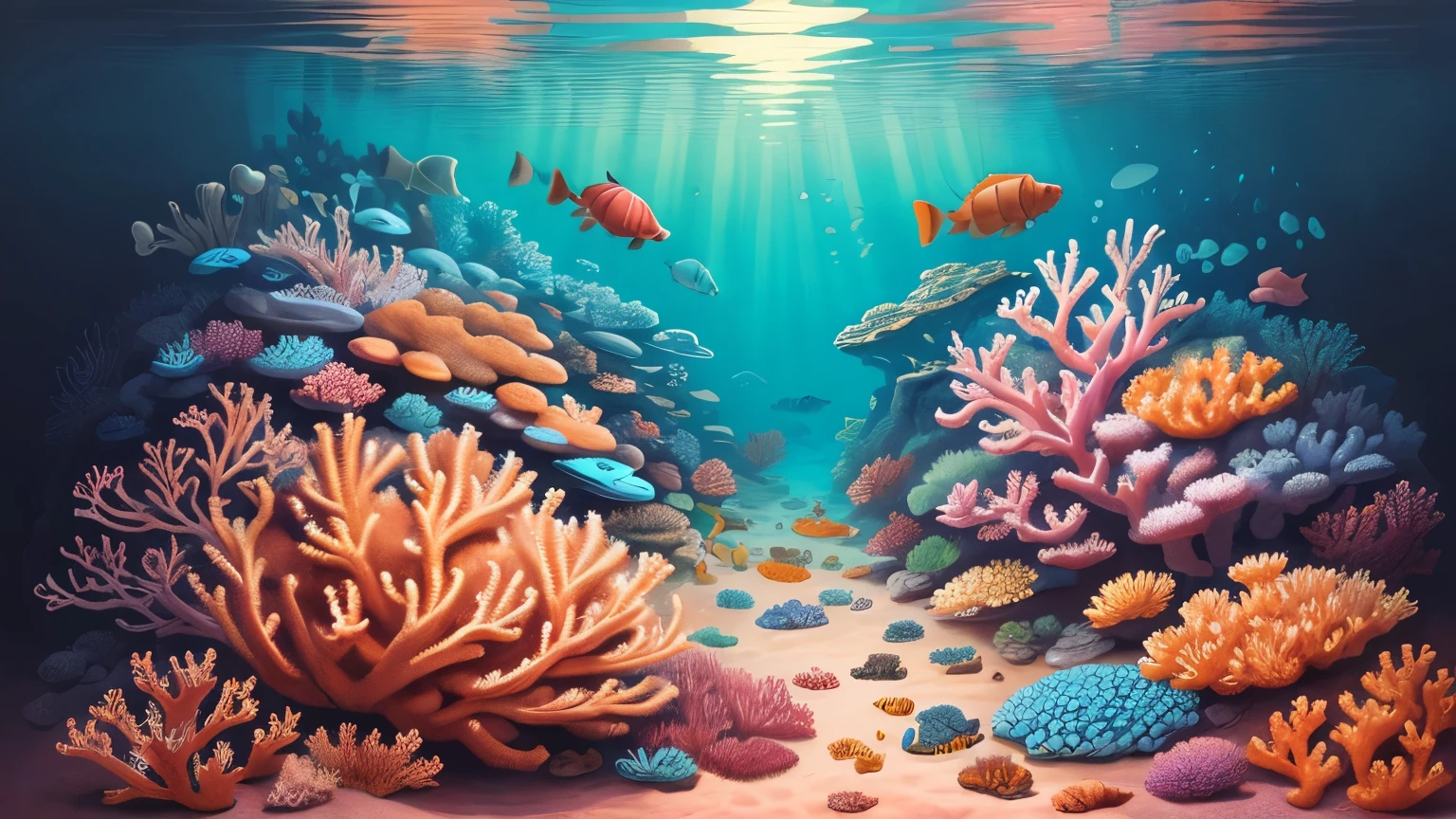 ((best quality)), ((masterpiece)), highly detailed, vibrant, and colorful coral reef background, digital illustration