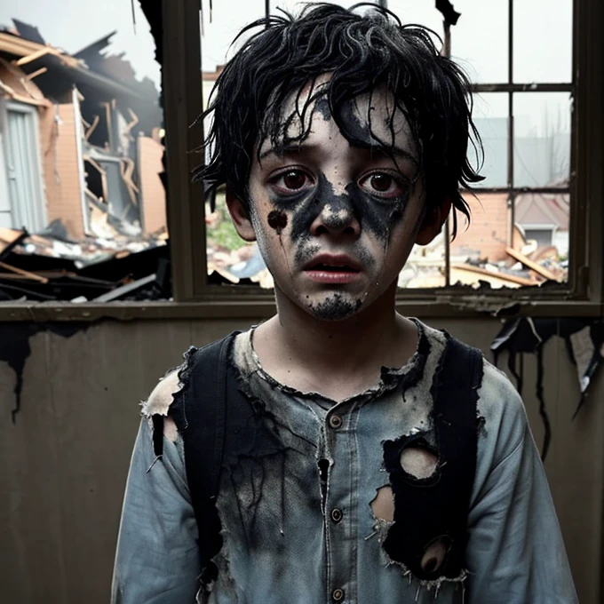 A comedy film about a boy covered in soot and wearing tattered clothes after being caught in a house explosion.