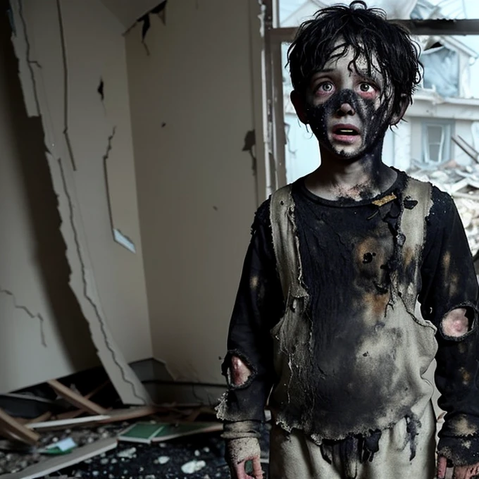 A comedy film about a boy covered in soot and wearing tattered clothes after being caught in a house explosion.