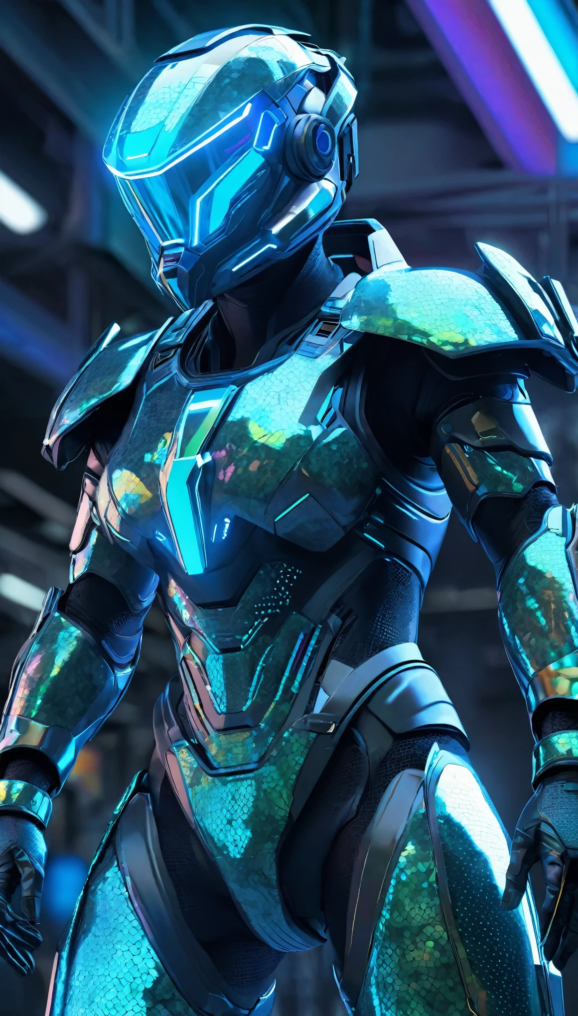 seamless image fusion, best quality, super fine, 16k, incredibly absurdres, extremely detailed, delicate and dynamic, cool and militant combatants, wearing hologram armored combat suits that fit tightly to the body and blend into the surrounding scenery, iridescent, background analyzer room lab factory