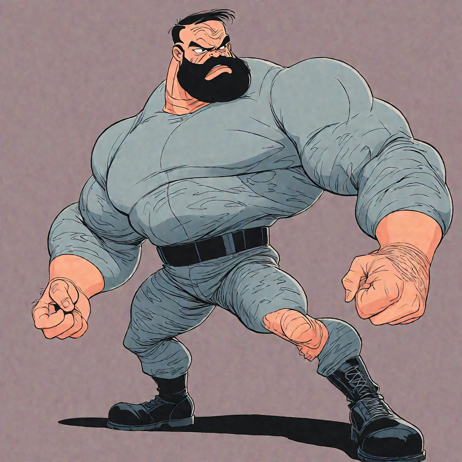 Bluto (popeye the sailor villain Bluto, bearded), 1960's animated hand drawn cartoon rotoscope, wearing Tight Combat Suit, Tight urban camo navy Combat Suit, too tight, chonky, obese, hefty, heavy weight, hyper maximal, strange, hyperrealistic, rotoscope expressive ink bold line hand drawn, extremely intensely chonky, spilling over in all directions, hefty, rotund, obese, large, absurd, with rich color grading, cel shading, warm and unified colors, in a cinematic style, rotoscope, animated, VHS, glitch, distorted, nostalgia, 90's retro vibes, analog tape, vcr aesthetics, tv, television, hand drawn, (full roygbiv color) ink charcoal expressive illustration, no light source, darkness, light mask uv rays across face, minimal, precise,