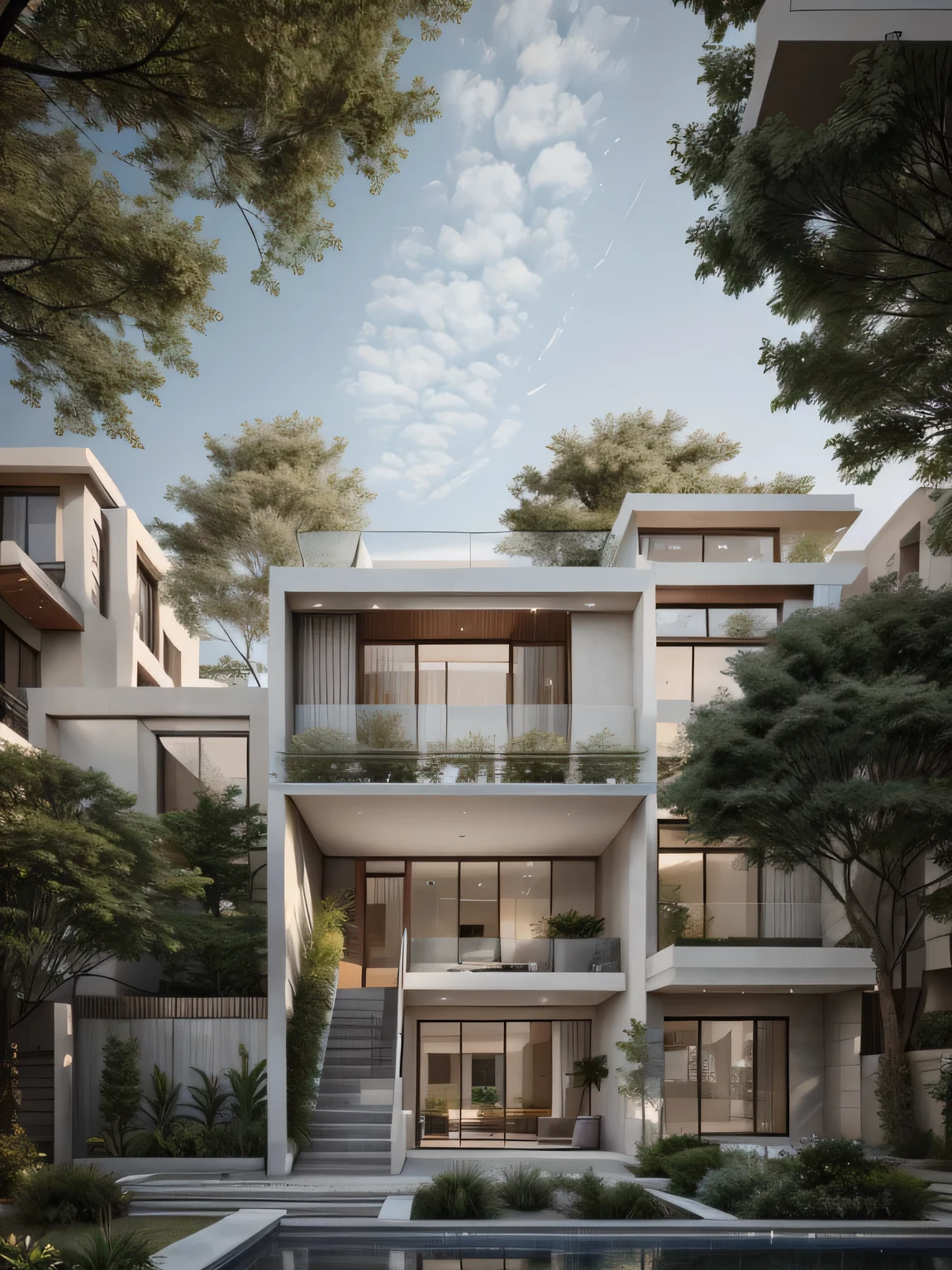 House,glass window, high quality architectural art, architecture art, architectural illustration, contemporary architecture, mono,beautiful and realistic photos, busy surrounding space, realistic trees, surrounding landscape is the city, soft light, late afternoonchrome drawing, realistic architecture, architectural rendering, architectural sketch, in style of zaha hadid architect, architectural concepts, architectural concept, rounded architecture, architecture drawing, artistic drawing, exquisite architecture, beautiful artist rendering, architectural render