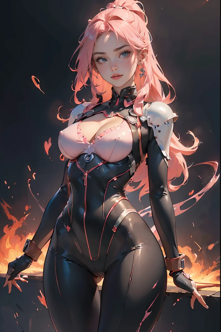 ((Masterpiece, Top Quality, High Resolution, Photorealistic, Raw photo)),  ((Extremely detailed CG unified 8k wallpaper)), (huge stunning goddess shot, very hot and sexy, jaw-dropping beauty, perfect proportions, beautiful body, slim body beauty:1.4),  Tight Combat Suit, (Black full-body tights, long sleeves, chest armor, shoulder armor, wristbands, gloves, and harnesses, high-tech suit:1.5), legs spread apart, Dynamic pose, 