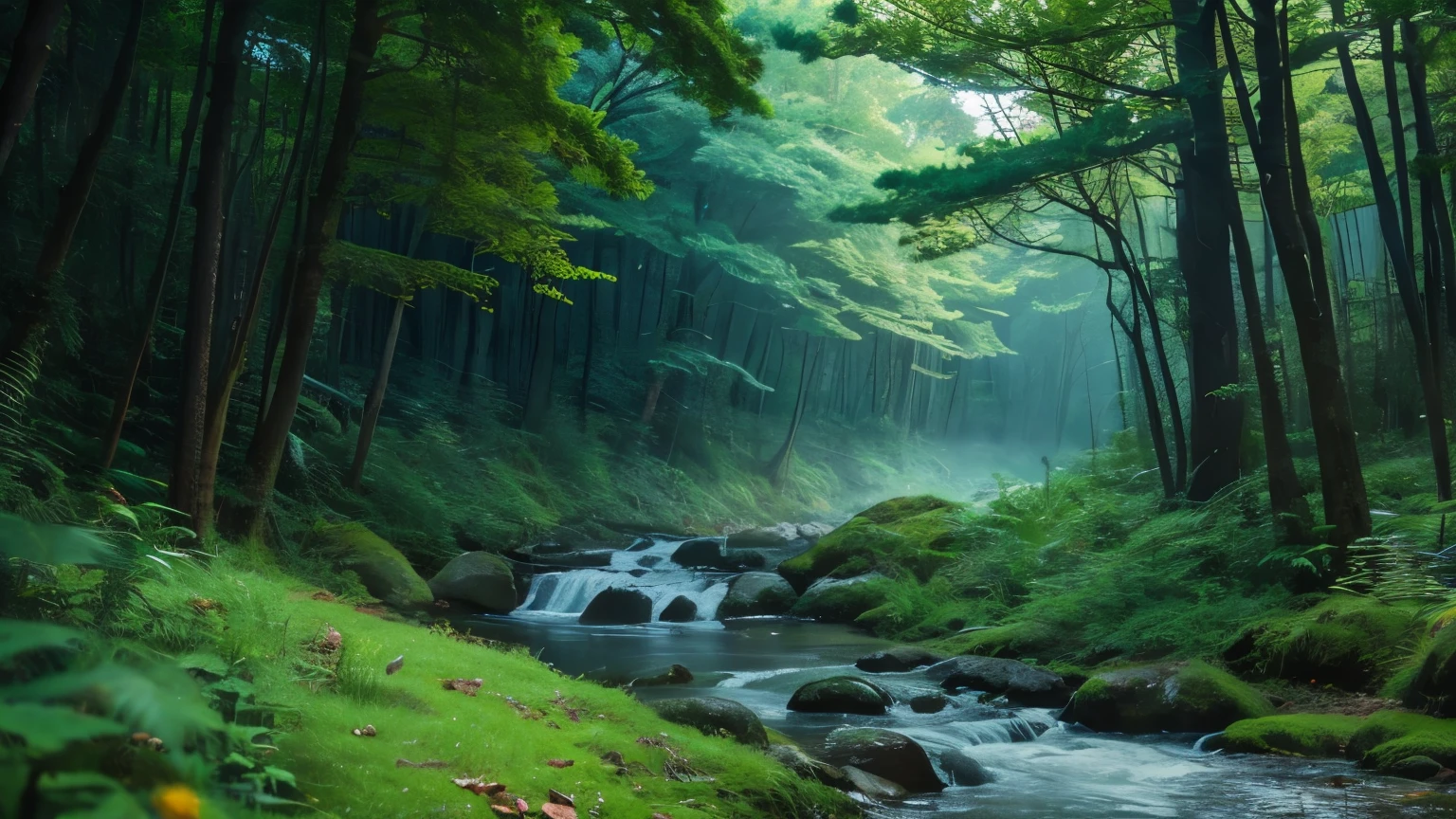 8K,night、forest、Ghibli style、
