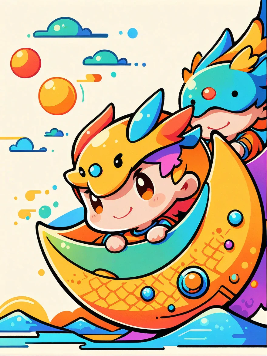 (flat, user interface vector style), heavenly colors, Illustration style, three young people rowing dragon boats in an illustration in the style of a cartoon with a white background and elements of the Dragon Boat Festival in China, Cartoon cute dragons drawn in the style of simple lines and illustrations,simple lines, colorful colors,Flat illustration,vector graphics,minimalist, (simple illustration), (smooth line art), (minimalism), white background, (graphic design aesthetics), (flat illustration), (Plane illustration)