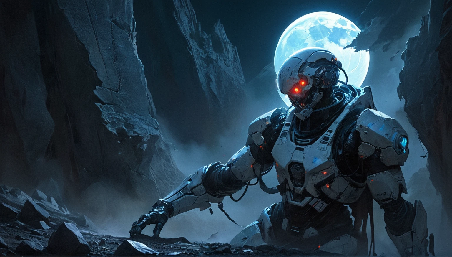 isometric style on the desolate surface of the moon, a sutured ghoul materializes amidst a swirl of eerie lunar fog. its body, stitched together from mismatched flesh and tattered fabric, appears as a gruesome tapestry woven by some mad moon deity. eyes glowing with an otherworldly blue light, the ghoul's face contorts into a perpetual snarl, its mouth a twisted slash of dark crimson. astronaut, clad in a battered spacesuit, lies prostrate before the creature, their lifeless body illuminated only by the faint glow of their helmet's internal light. the ghoul's long, bony fingers grasp the astronaut's wrist, as if sensing the life force ebbing from their victim. in the background, the barren moon landscape stretches out like a tombstone, punctuated by jagged rock formations and twisted metal debris. the air is heavy with an unnatural silence, broken only by the soft, maddening whisper of the ghoul's voice: "i will sew your soul to this desolate place..." . vibrant, beautiful, crisp, detailed, ultra detailed, intricate